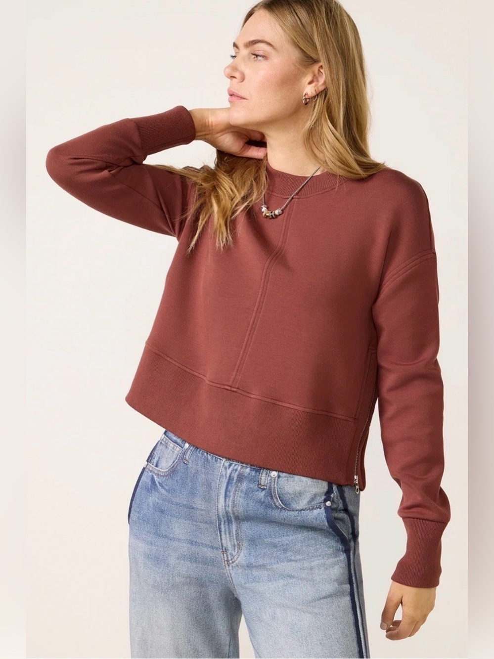 NWT Varley Women's Philippe Crop Sweatshirt in Cinnamon